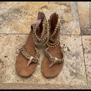 ZiGi Soho sandals with ankle embellishments zip up size 8 Nude sandals